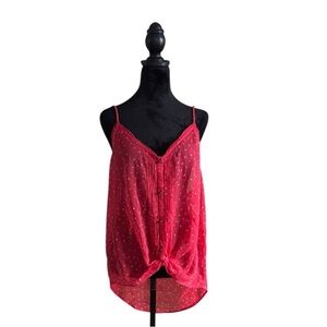 Y2k Aerie‎ SHEER POLKA-DOT RED TANK TOP BUTTON DOWN SIZE XL